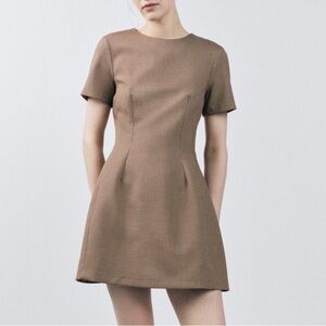 Zara Short-Sleeve Mini Dress in Brown/Plaid